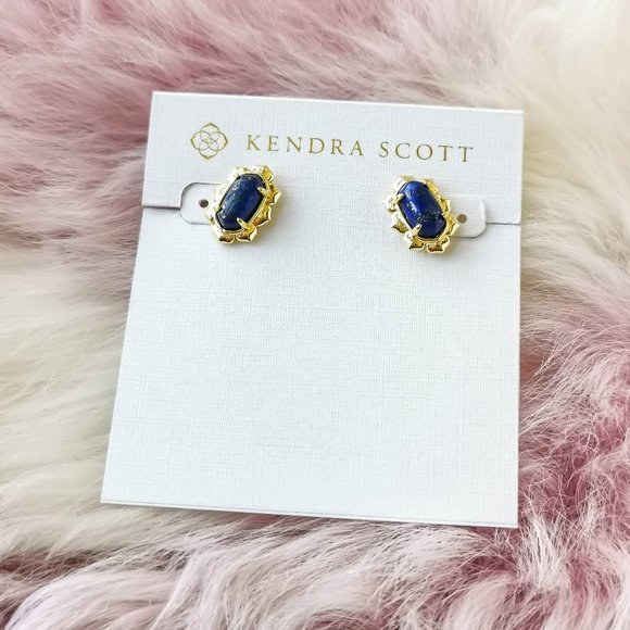 Kendra Scott Gold Piper Blue Lapis Stud Earrings - Picture 1 of 3